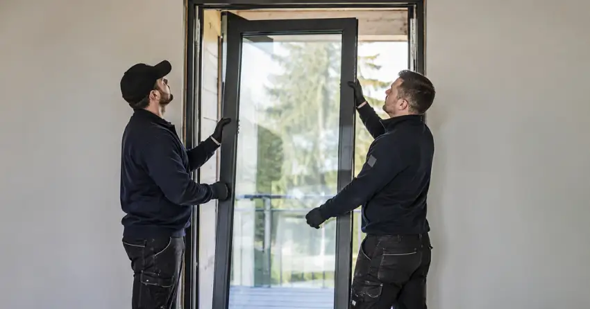 new glass panel being fitted into door frame in Orono