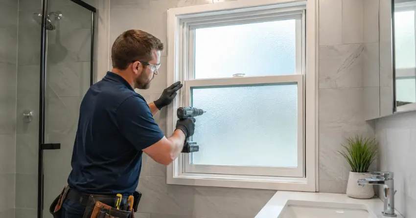 frosted glass installation bathroom window in Orono