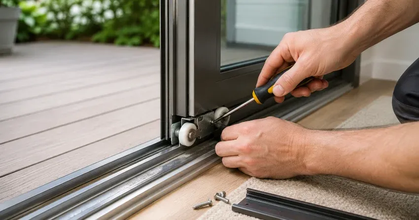 sliding door fix Orono technician diagnosing track issue