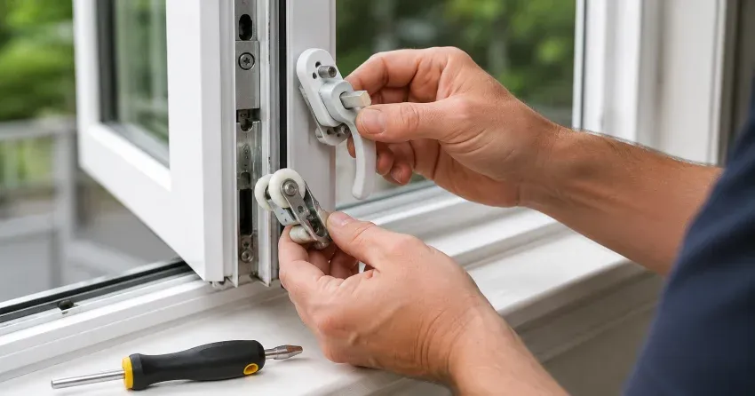 technician performing broken window repair Orono on a sliding window