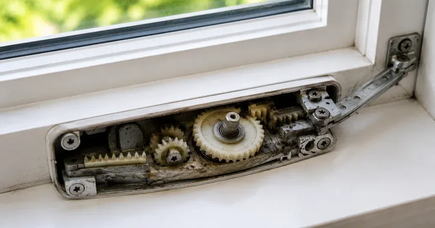 technician replacing casement window crank operator in Orono home