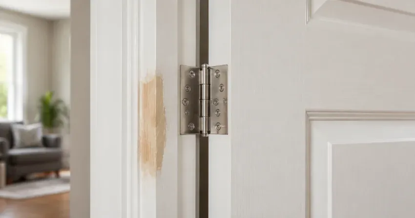 technician checking a warped door against a straightedge in Orono